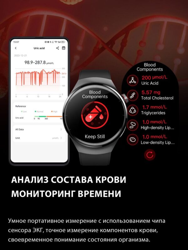 Часы с безинвазивным анализом глюкозы без проколов 2