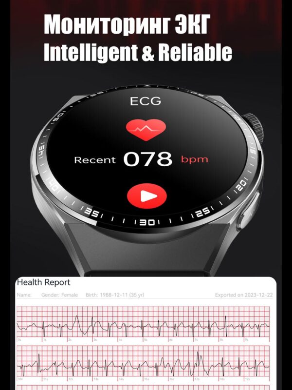 Умные Часы GT5 CareMax EF800 2025 RU— Лучшая Смарт-Часы с ЭКГ и Измерением Давления,Об наружение Падения, Голосовые Вызовы, Фитнес-Трекер
